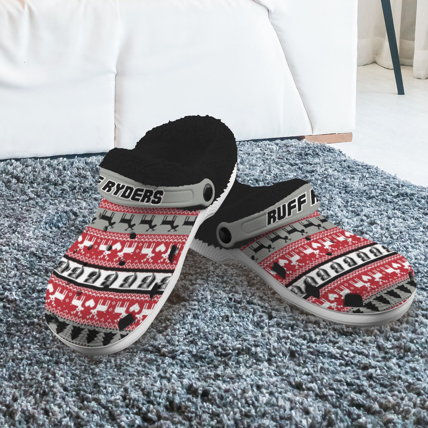 RR Christmas Fleece Lined Foam Clogs - Blk/Red/Gry