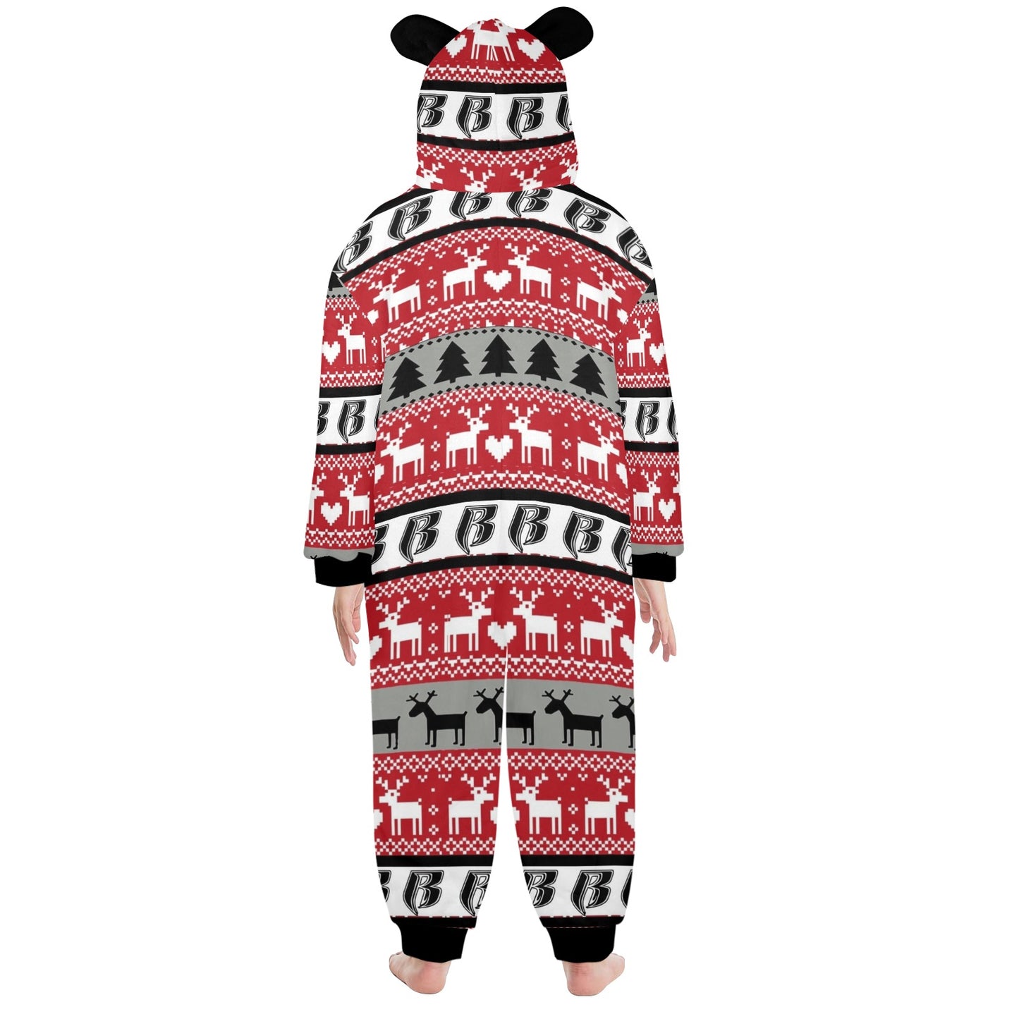 RR Christmas Onesie for Kids with Ears- Blk/Red/Gry