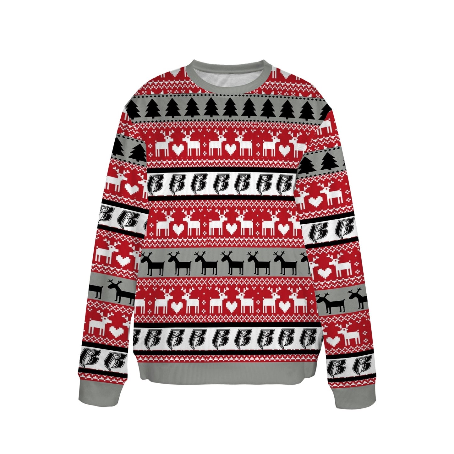 RR Christmas Ribbed Acrylic Mock Sweater Blk/Red/Gry