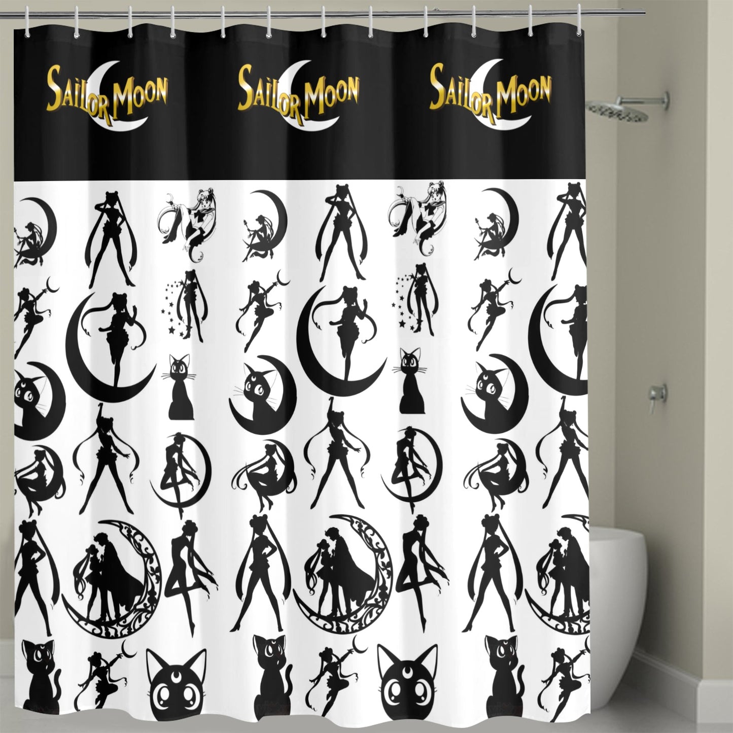 Sailor Moon Shower Curtain Blk/Wht 72" x 72"