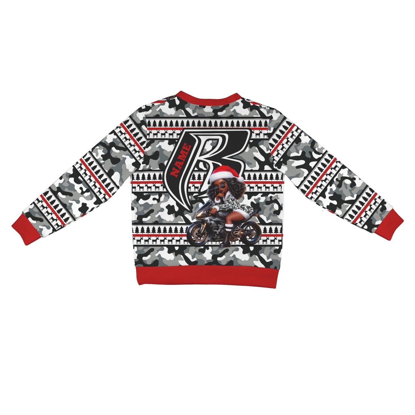 RR Christmas Women's Ribbed Poly Cardigan - Camo/Red Blk Ryder