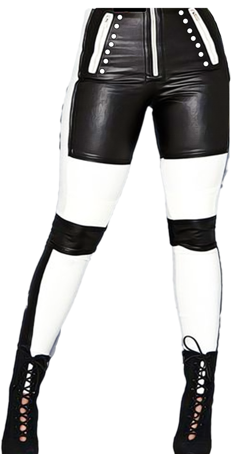 Blk & Wht Patchwork Studded Leather Pants
