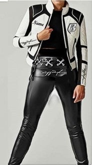 RR Blk/Wht Quilted Embroidered Leather Motorcycle Jacket