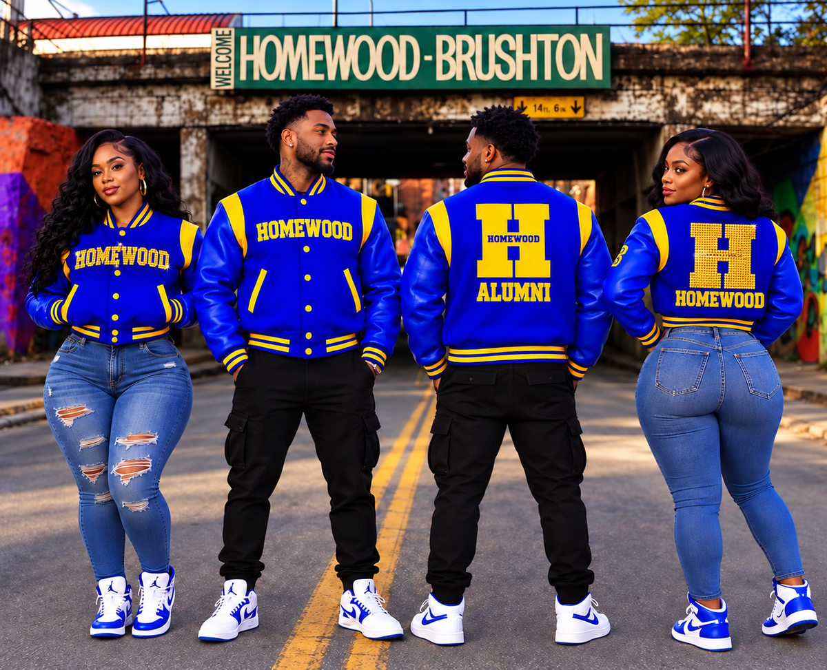 Homewood H Embroidered Women's Wool and Genuine Leather Cropped Varsity Jacket (with or without rhinestones)