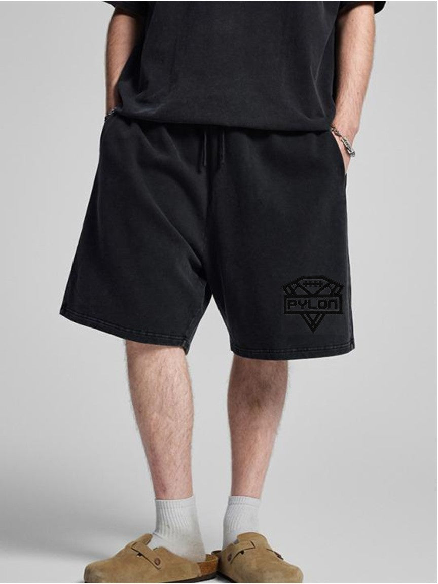 Pylon Embroidered Stonewashed Shorts Black