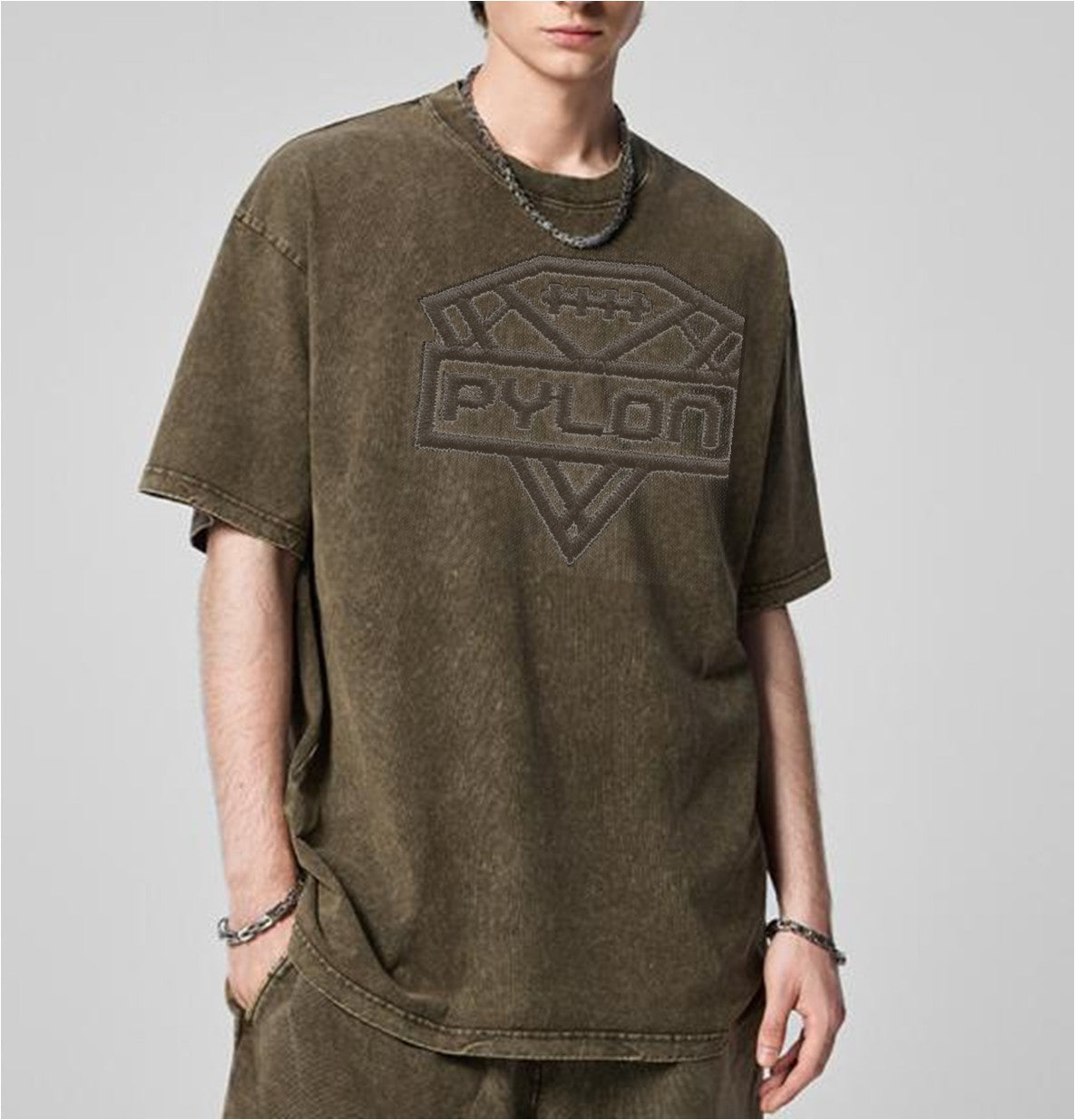 Pylon Embroidered Stonewashed Tee Chocolate