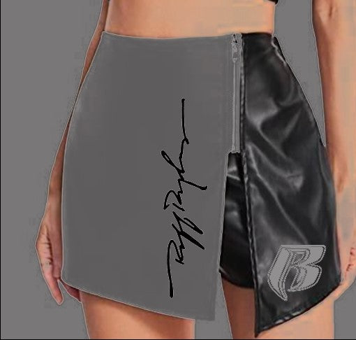 RR Leather Embroidered Mini Skort