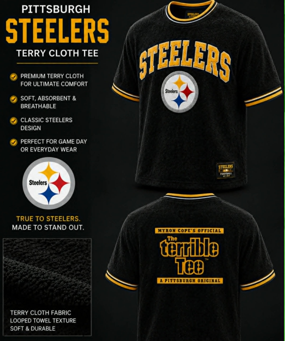 Pittsburgh Terrible Terry Cloth Tee - Black