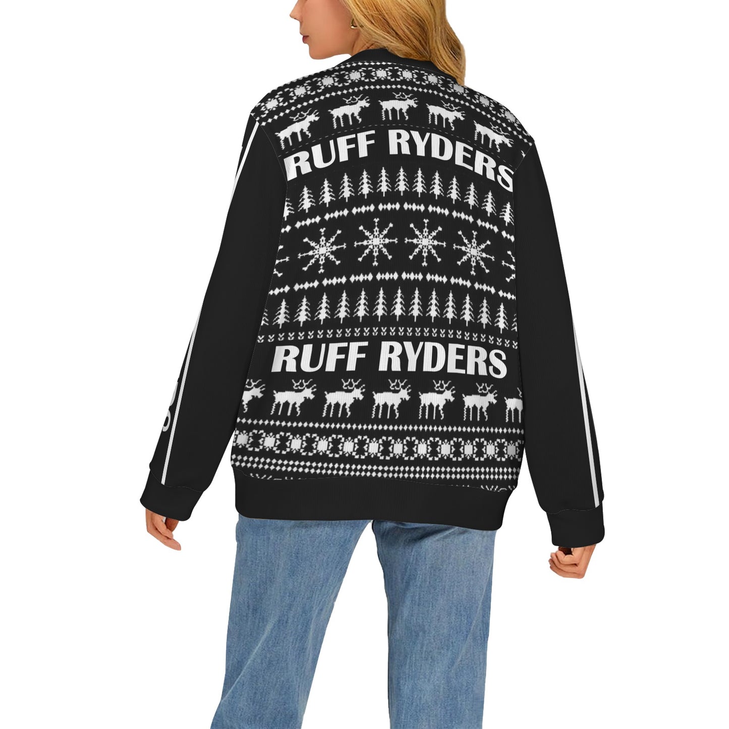 RR Christmas Women's Ribbed Poly Cardigan - Blk/Wht