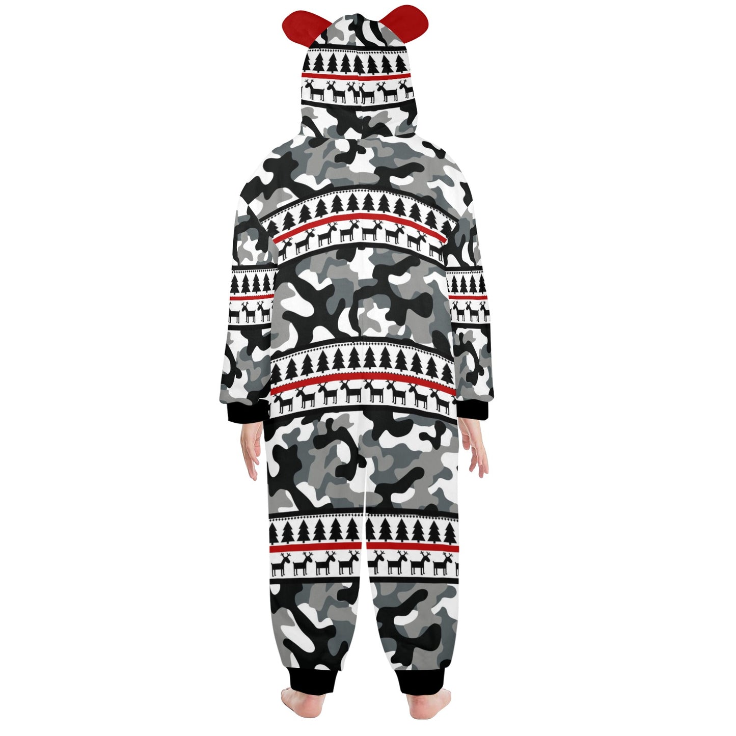 RR Christmas Onesie for Kids with Ears- Camo/Rd