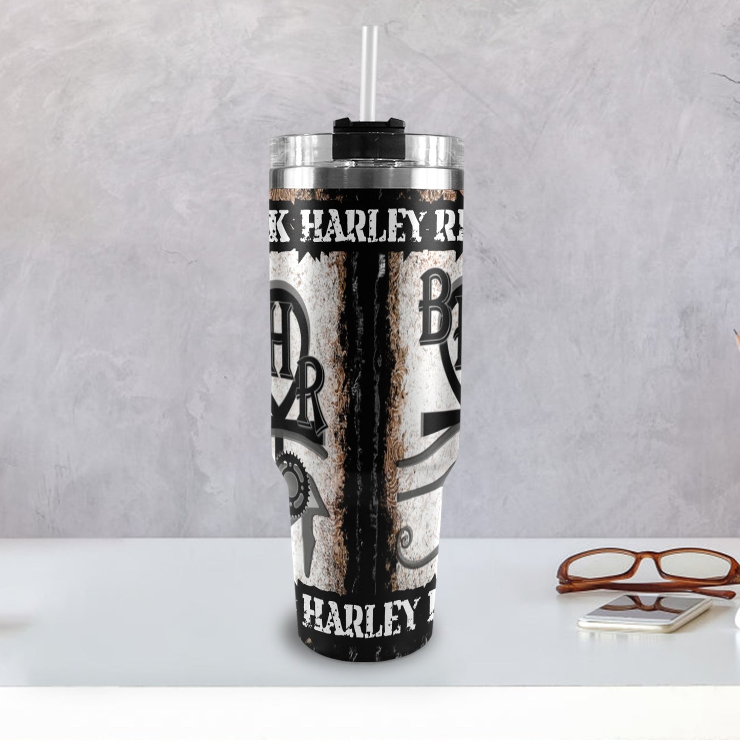 BHR 40oz Jumbo Tumbler w/ Handle and Matching Lid - Cream Ankh