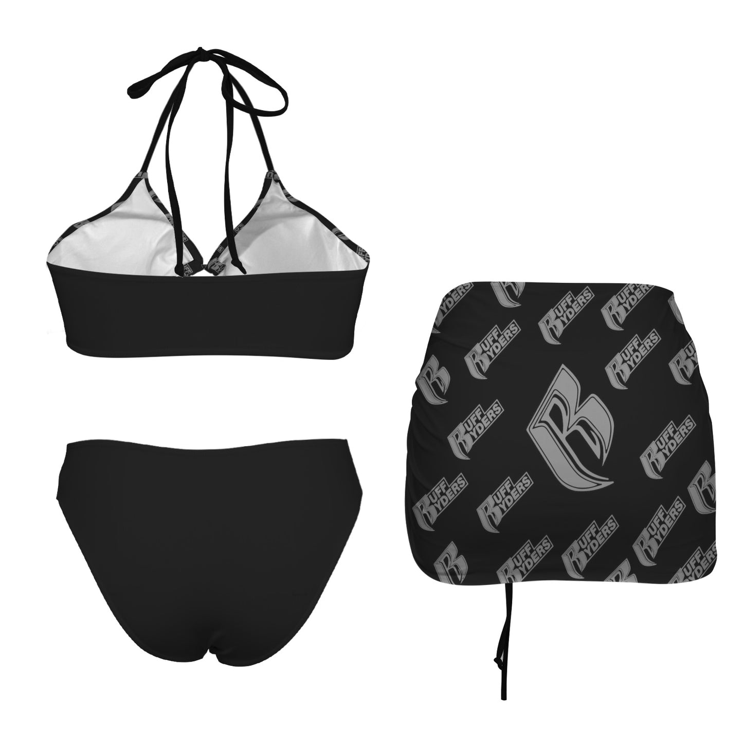 RR Three Piece Swimsuit with Bikini and Skirt Gry Bandana