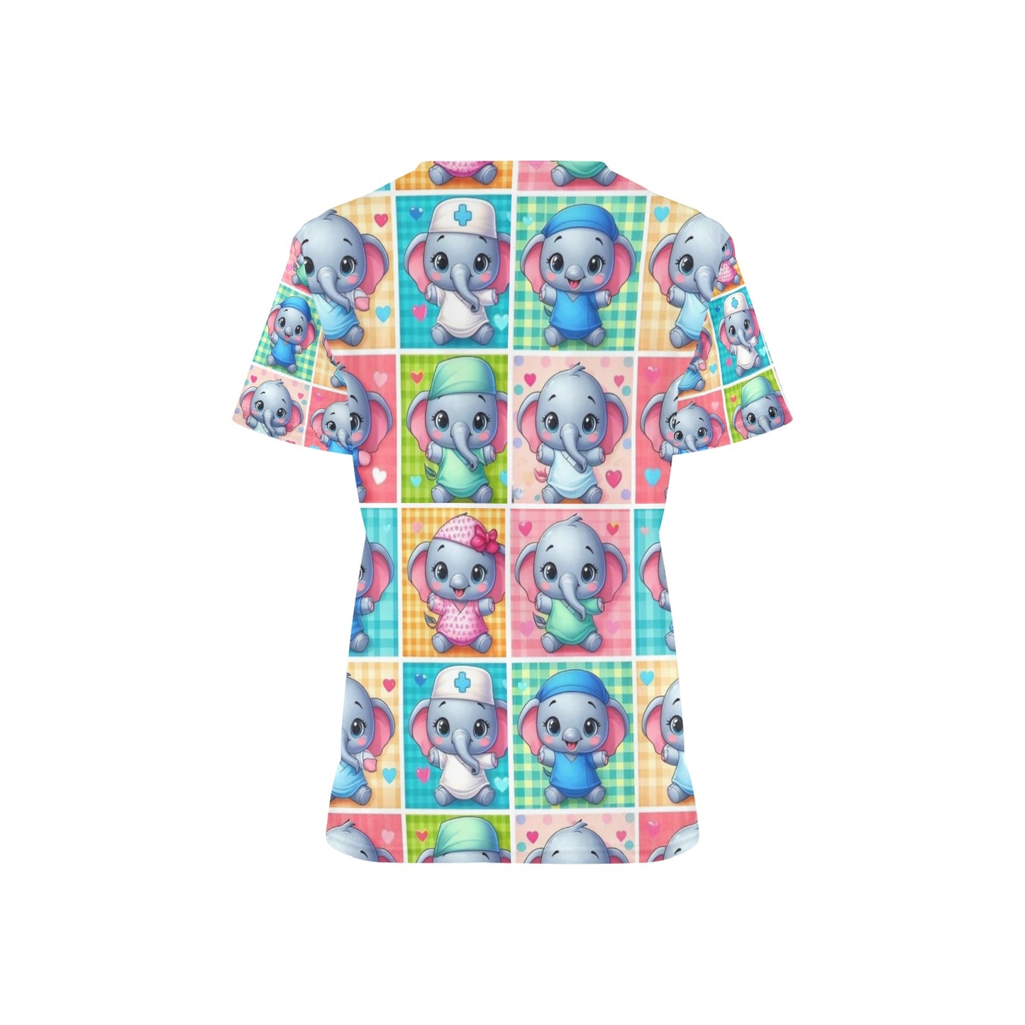 Ladies Scrub Top - Elephants