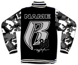 RR Wool and Camo Leather Embroidered Letterman Jacket