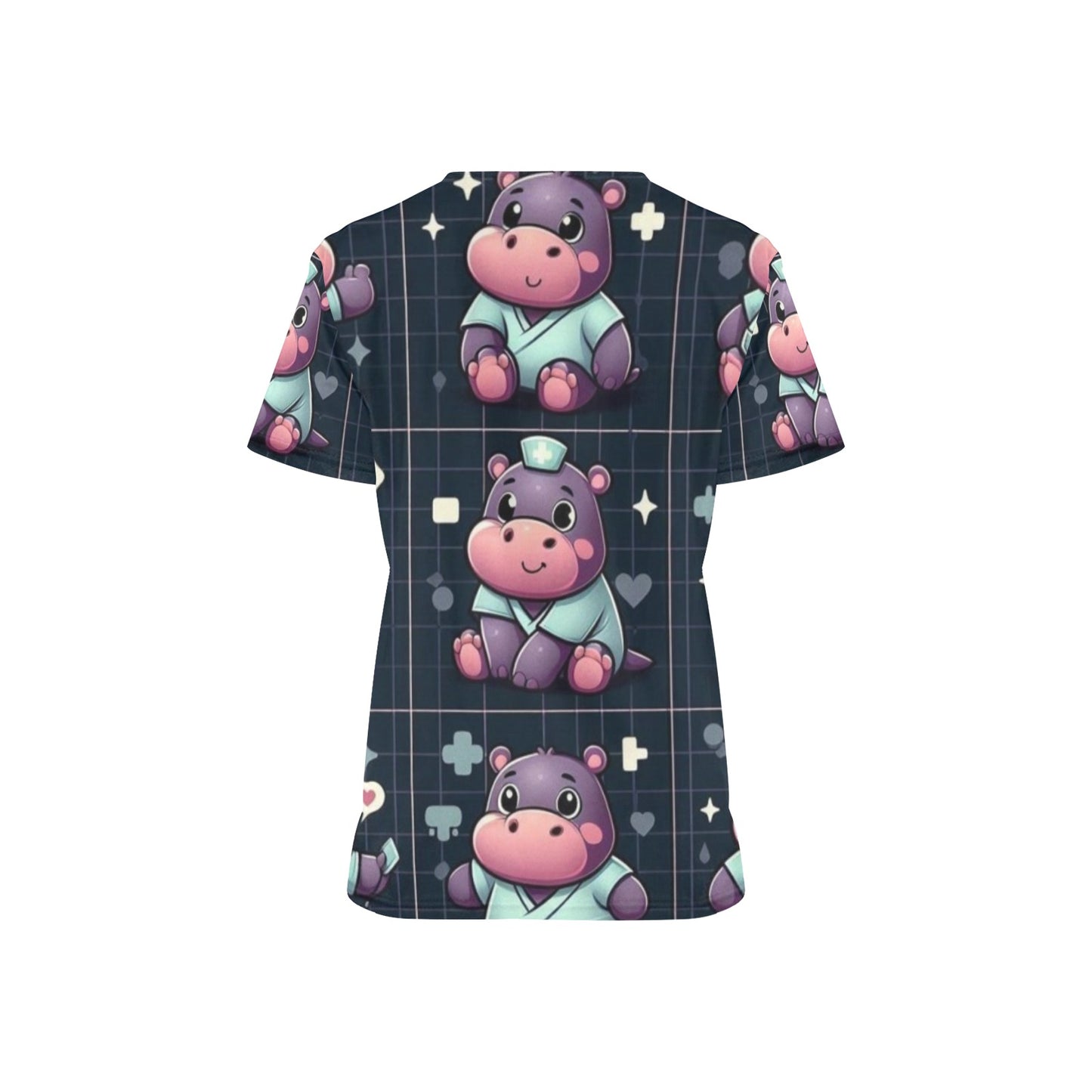 Ladies Scrub Top - Happy Hippos 2
