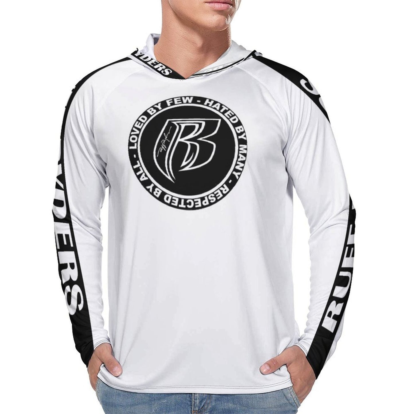 RR Long Sleeve Sun Protection Hoodie Wht - Add your name.