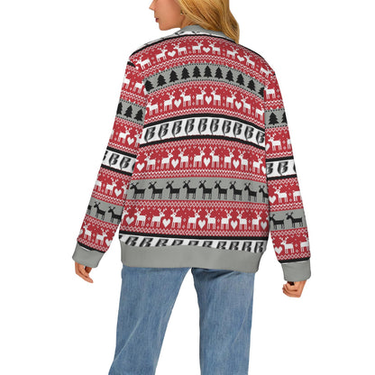 RR Christmas Women's Ribbed Poly Cardigan - Blk/Red/Gry
