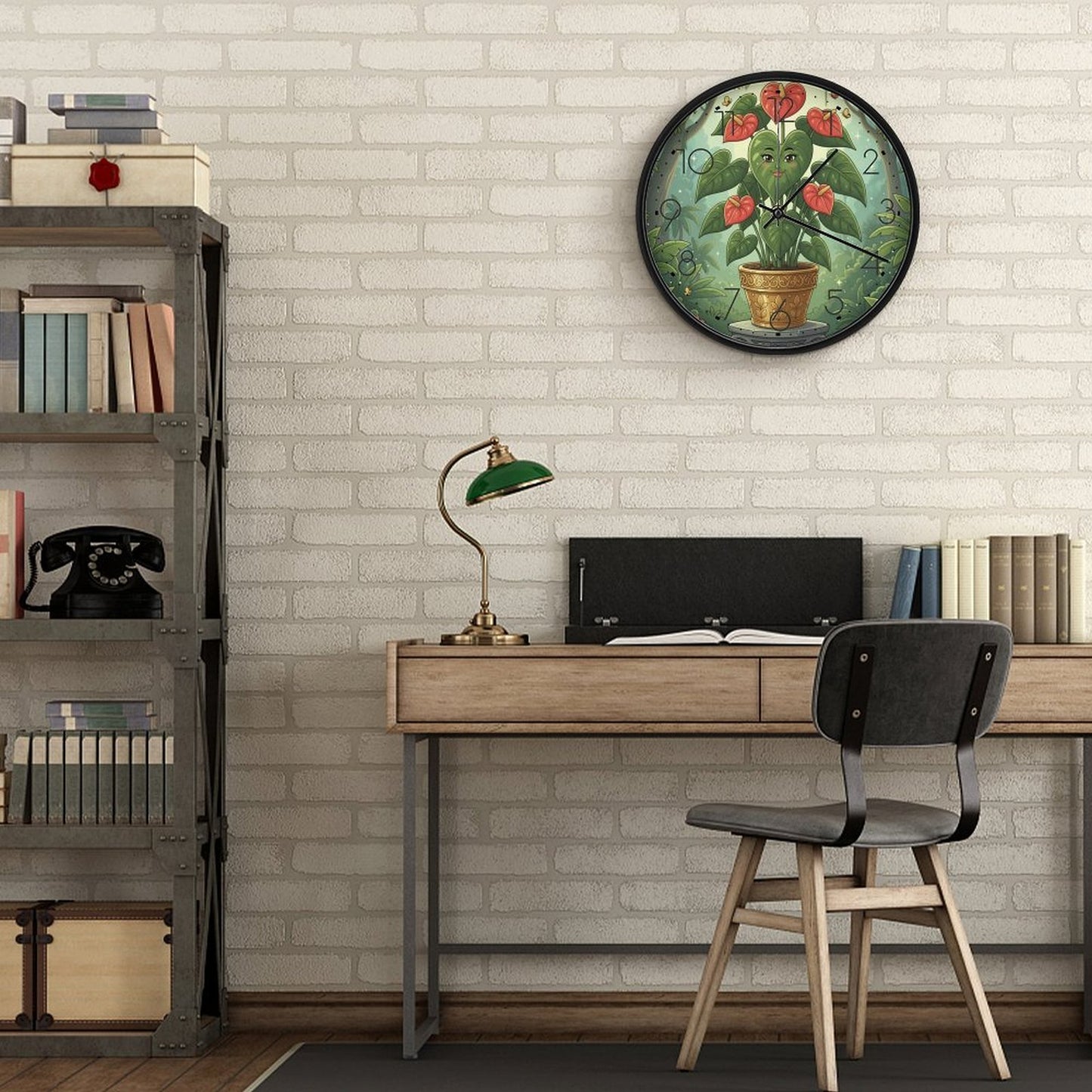 Plant Love 10x10 Wall Clock - Red Anthurium