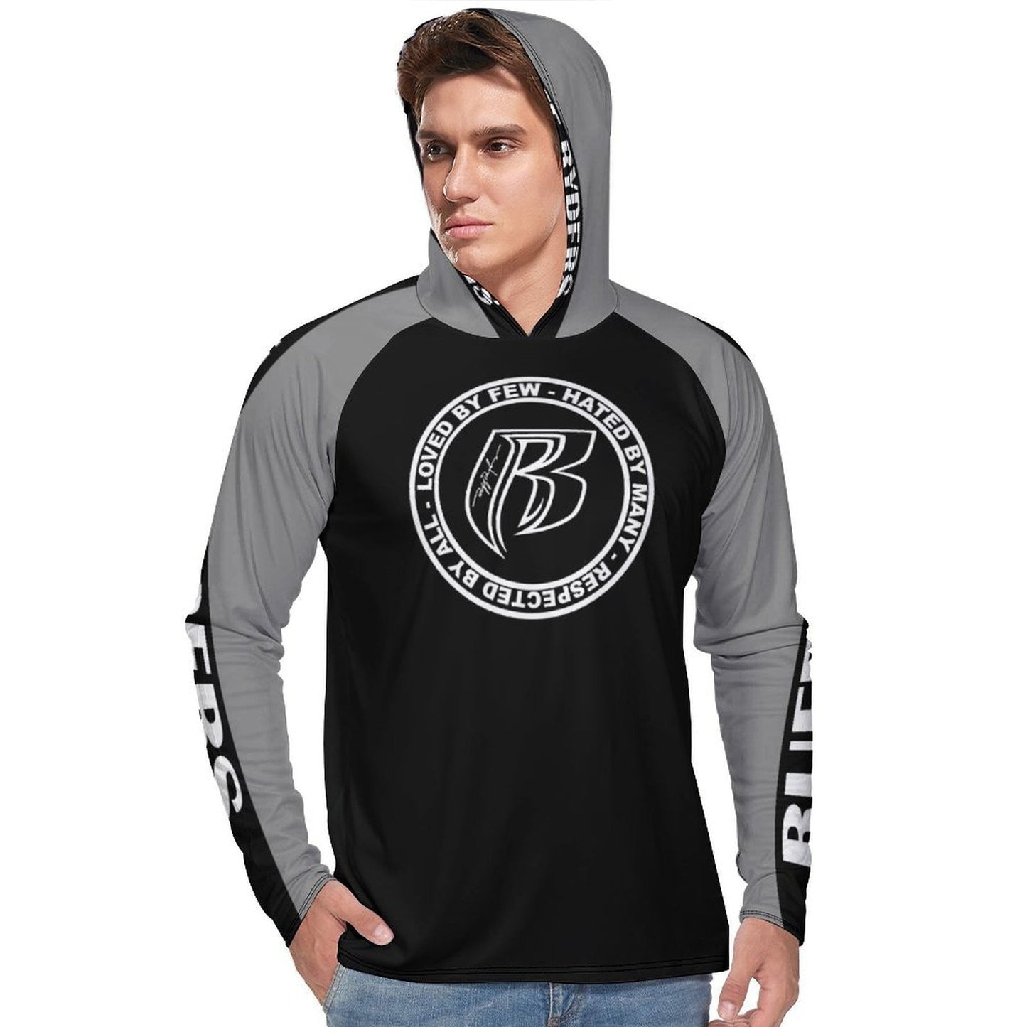RR Long Sleeve Sun Protection Hoodie Blk/Gry - Add your name.
