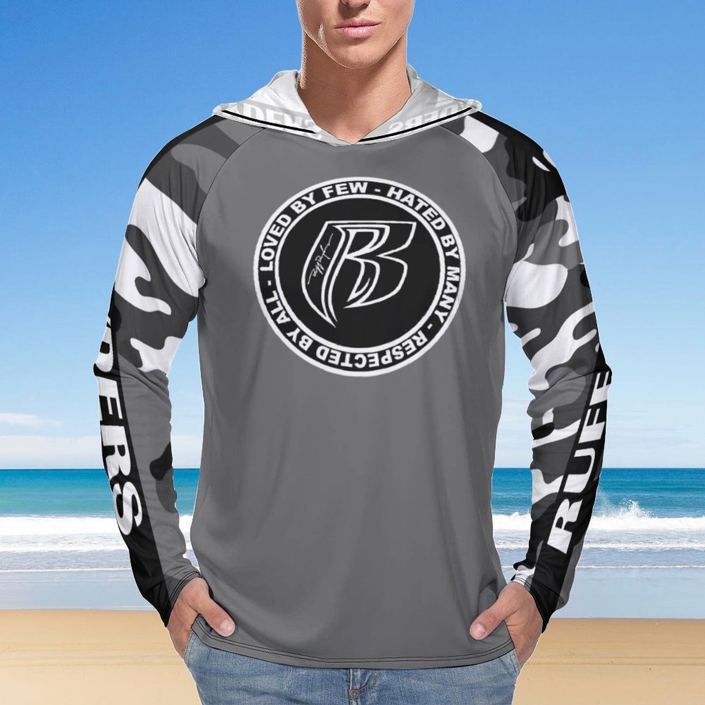 RR Long Sleeve Sun Protection Hoodie Gry/Camo - Add your name.