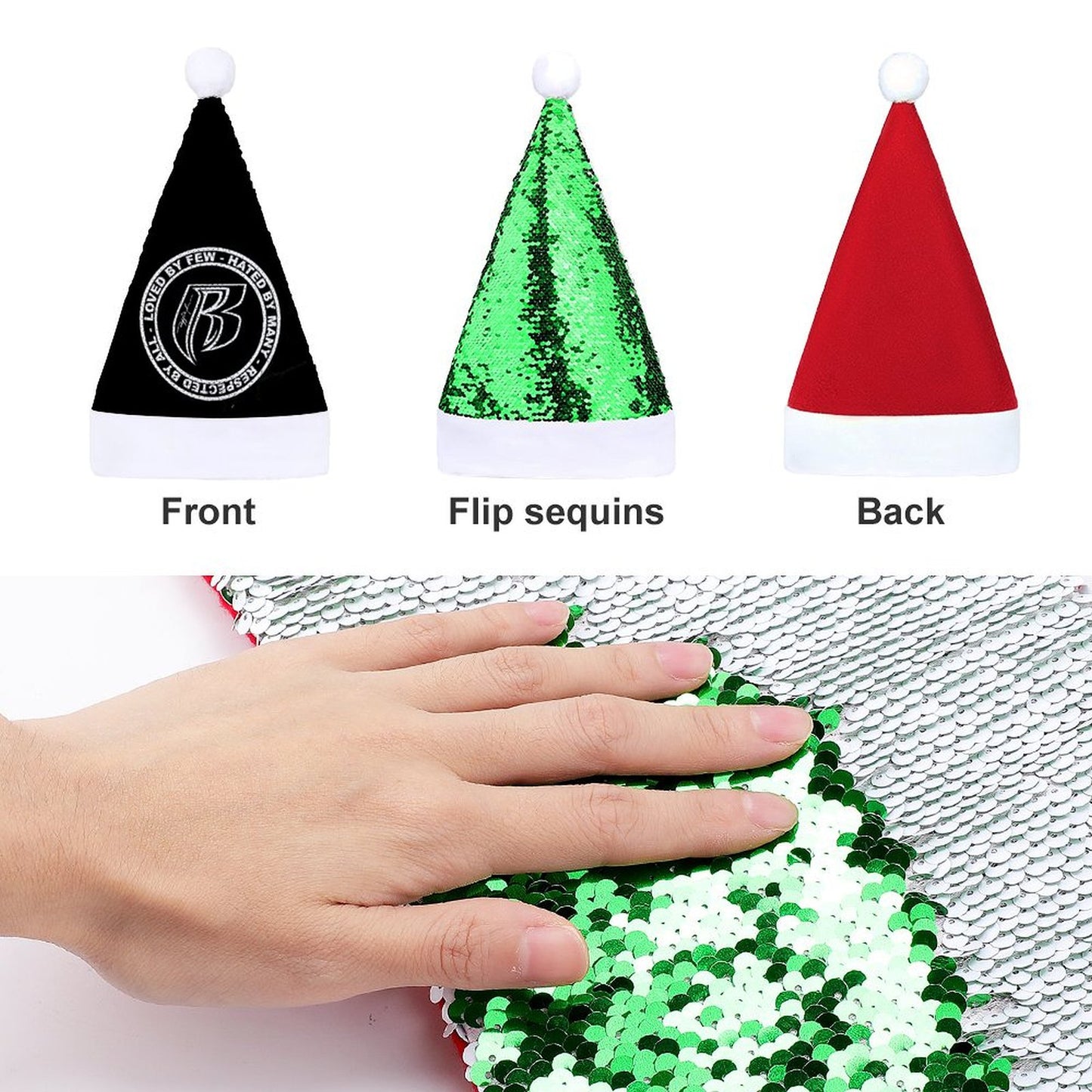 RR Christmas Color Changing Sequin Hat - Blk/Wht Circle Logo