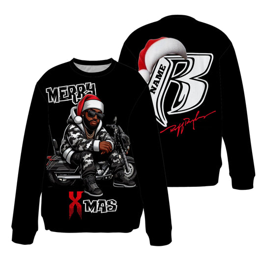 RR Christmas Ribbed Acrylic Mock Sweater - Blk RR Ryder -Add your name.