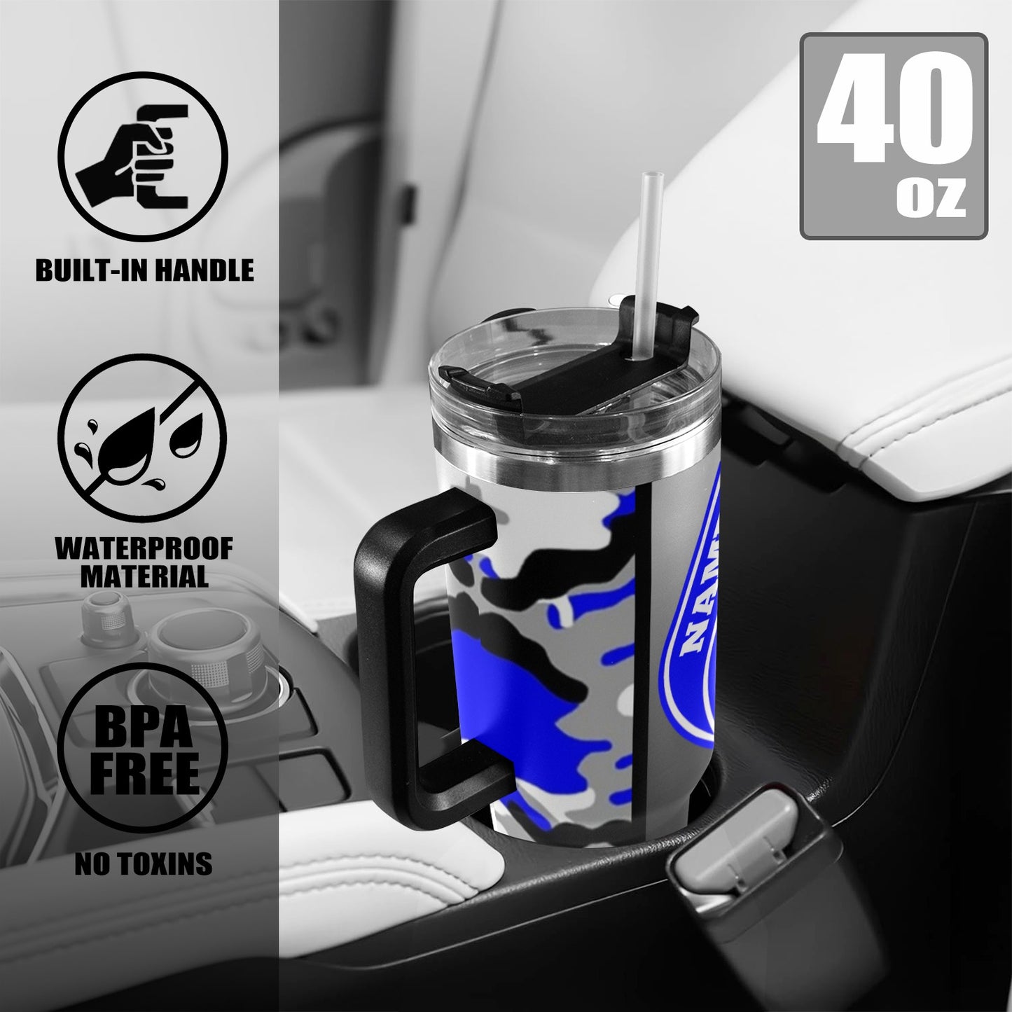 Central JerZ 40oz Stainless Steel Tumbler Blue Camo