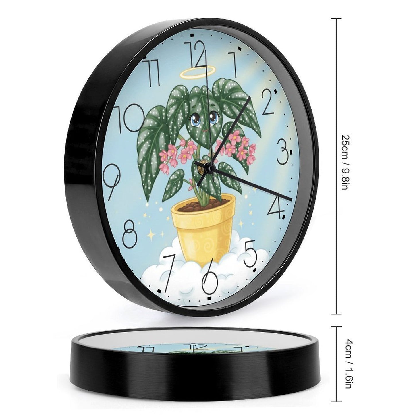 Plant Love 10x10 Wall Clock - Angel Wing Begonia