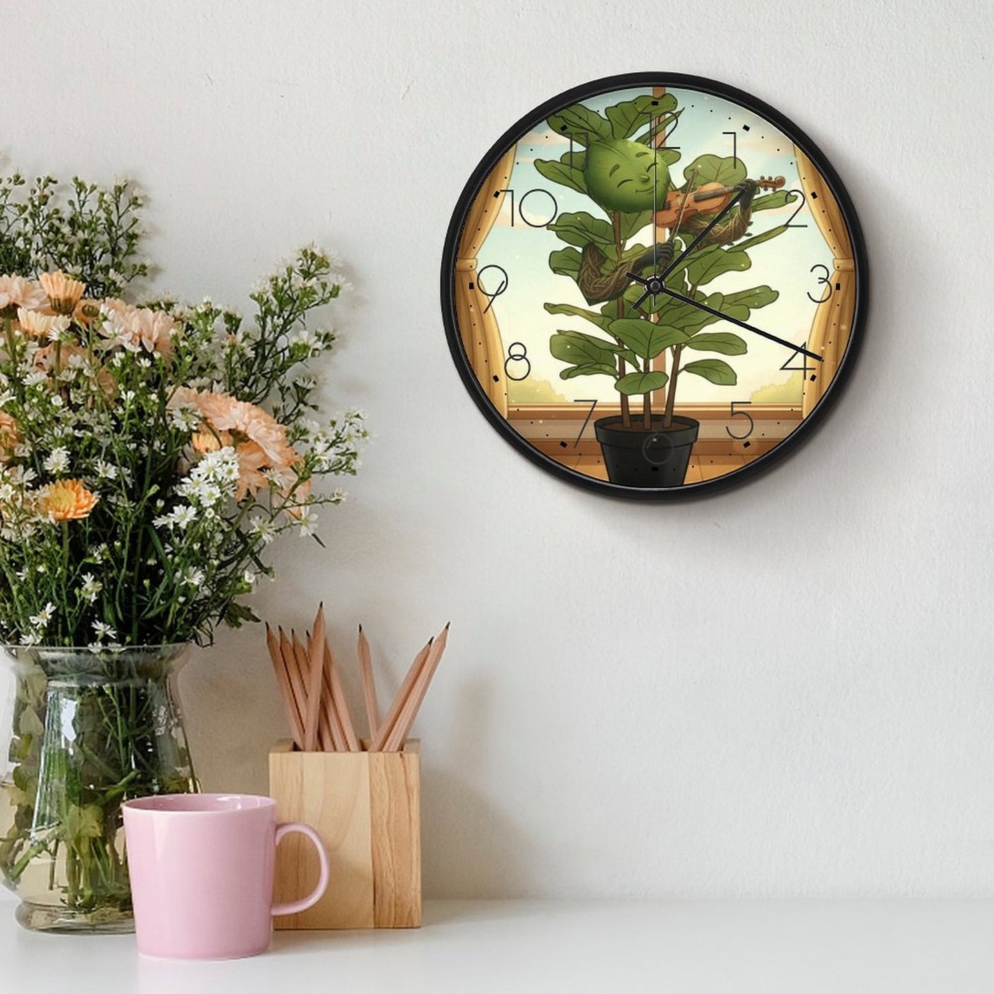 Plant Love 10x10 Wall Clock - Fiddle Leaf Fig