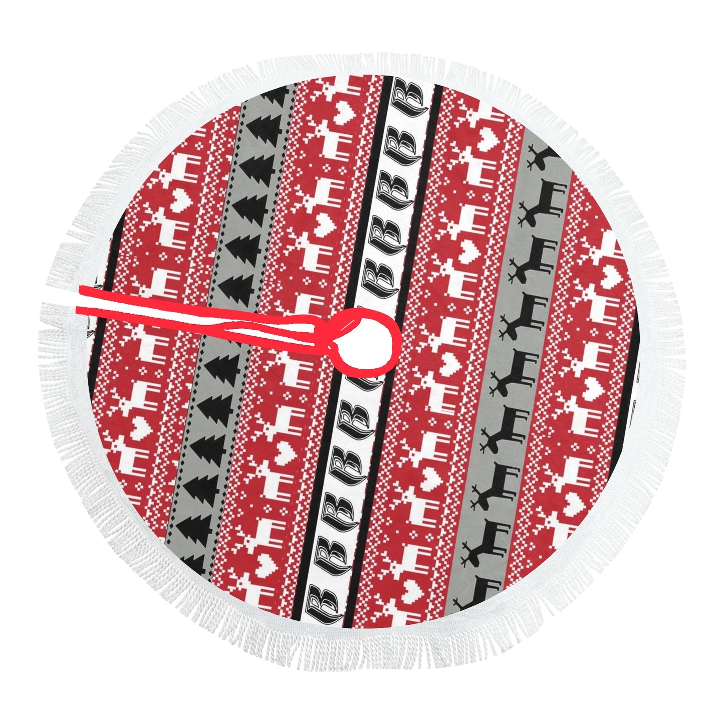 RR Christmas Thick Fringe Christmas Tree Skirt 48"x48" - Red/Gry/Wht