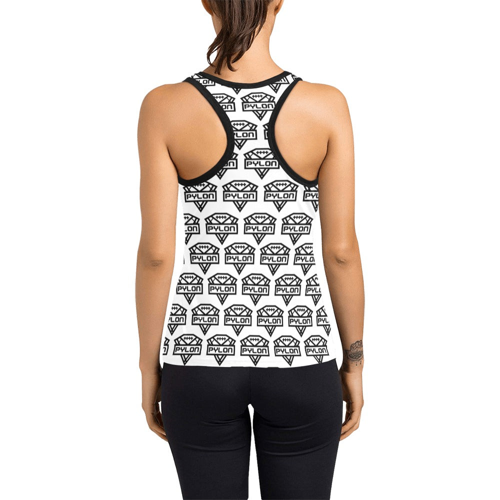 Pylon Women's Racerback Tank Wht Pylon Print