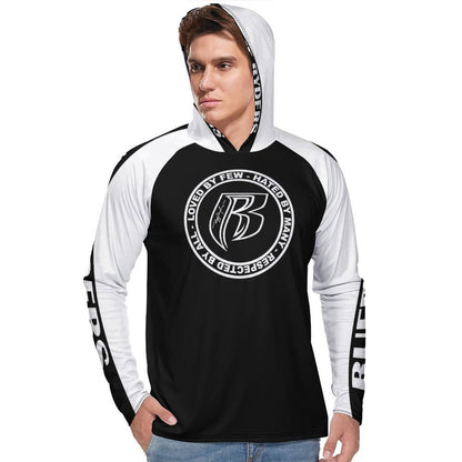 RR Long Sleeve Sun Protection Hoodie Blk/Wht - Add your name.