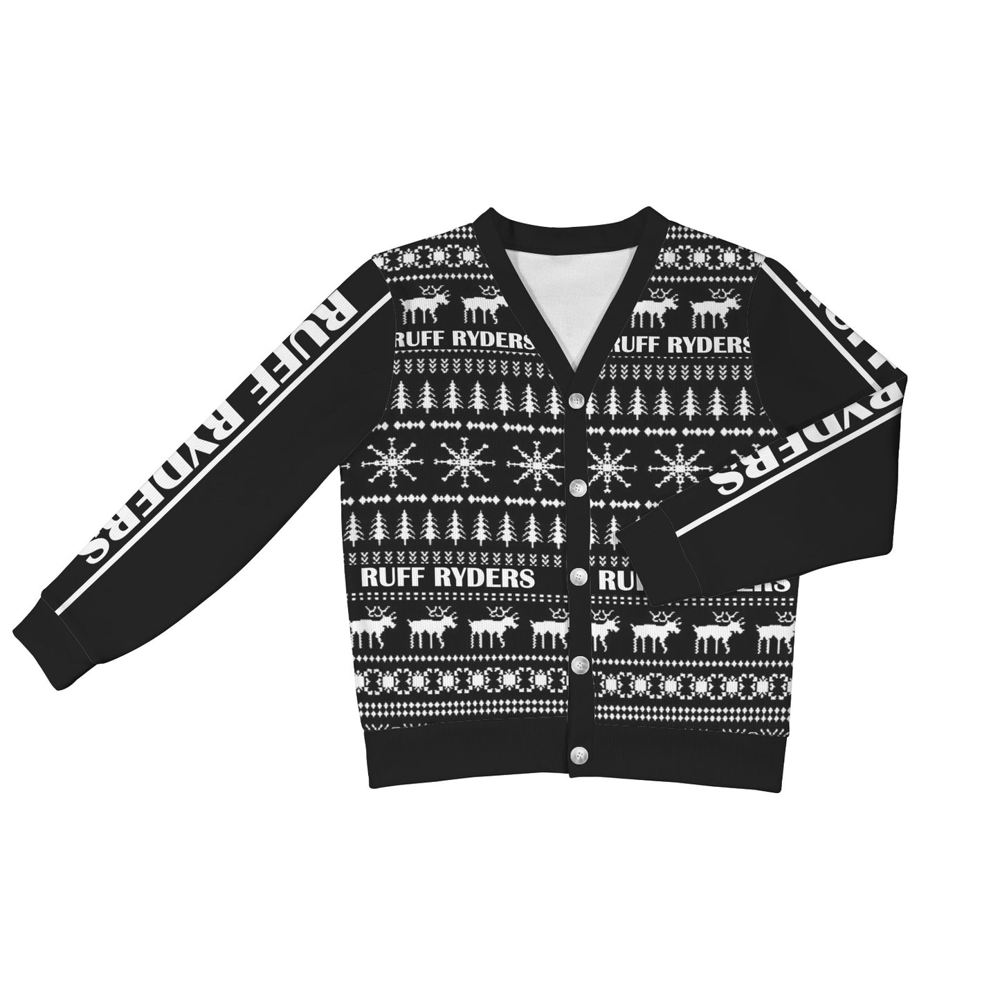 RR Christmas Women's Ribbed Poly Cardigan - Blk/Wht