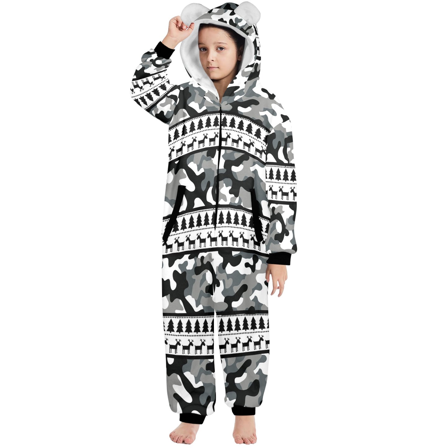 RR Christmas Onesie for Kids with Ears- Camo