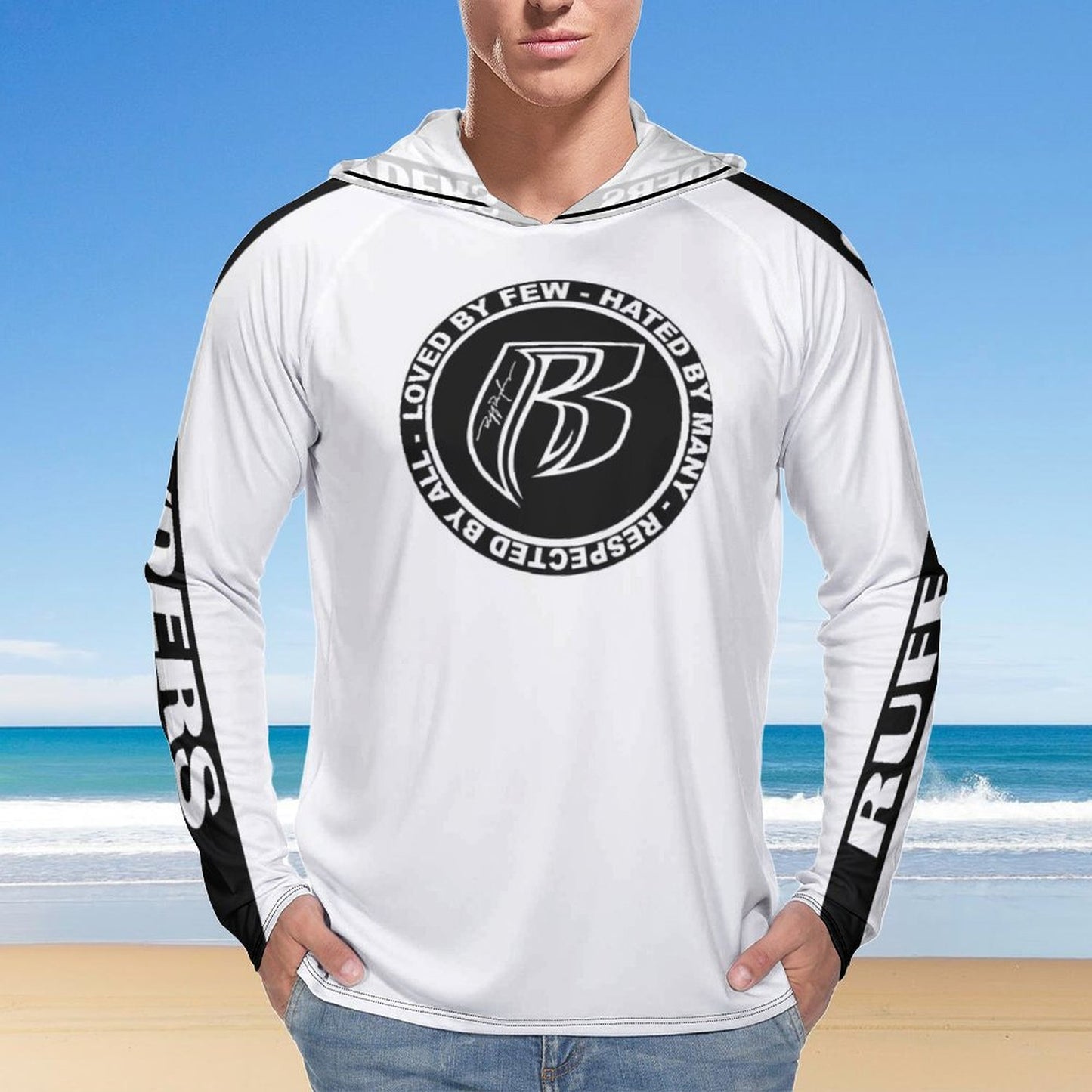 RR Long Sleeve Sun Protection Hoodie Wht - Add your name.