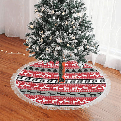 RR Christmas Thick Fringe Christmas Tree Skirt 48"x48" - Red/Gry/Wht