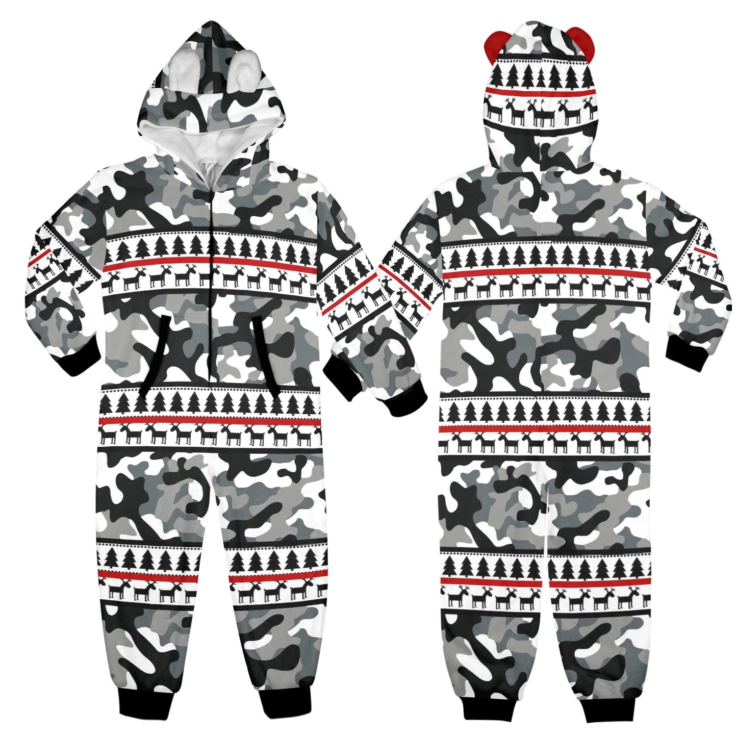 RR Christmas Onesie for Kids with Ears-  Camo/Rd