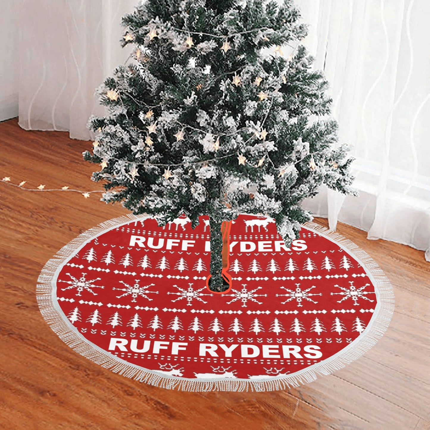 RR Christmas Thick Fringe Christmas Tree Skirt 48"x48" - Red/Wht