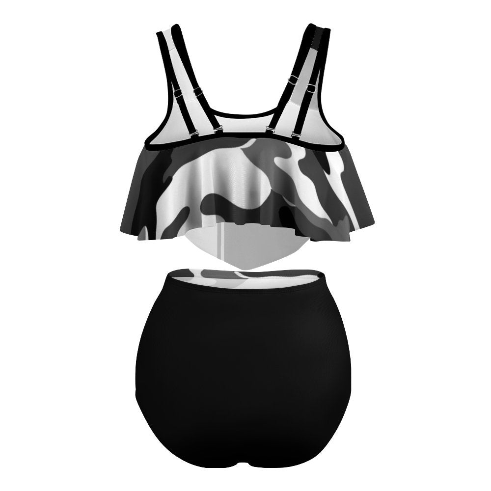 RR Blk/Wht Flounce Two-piece Plus Sized Swimsuit