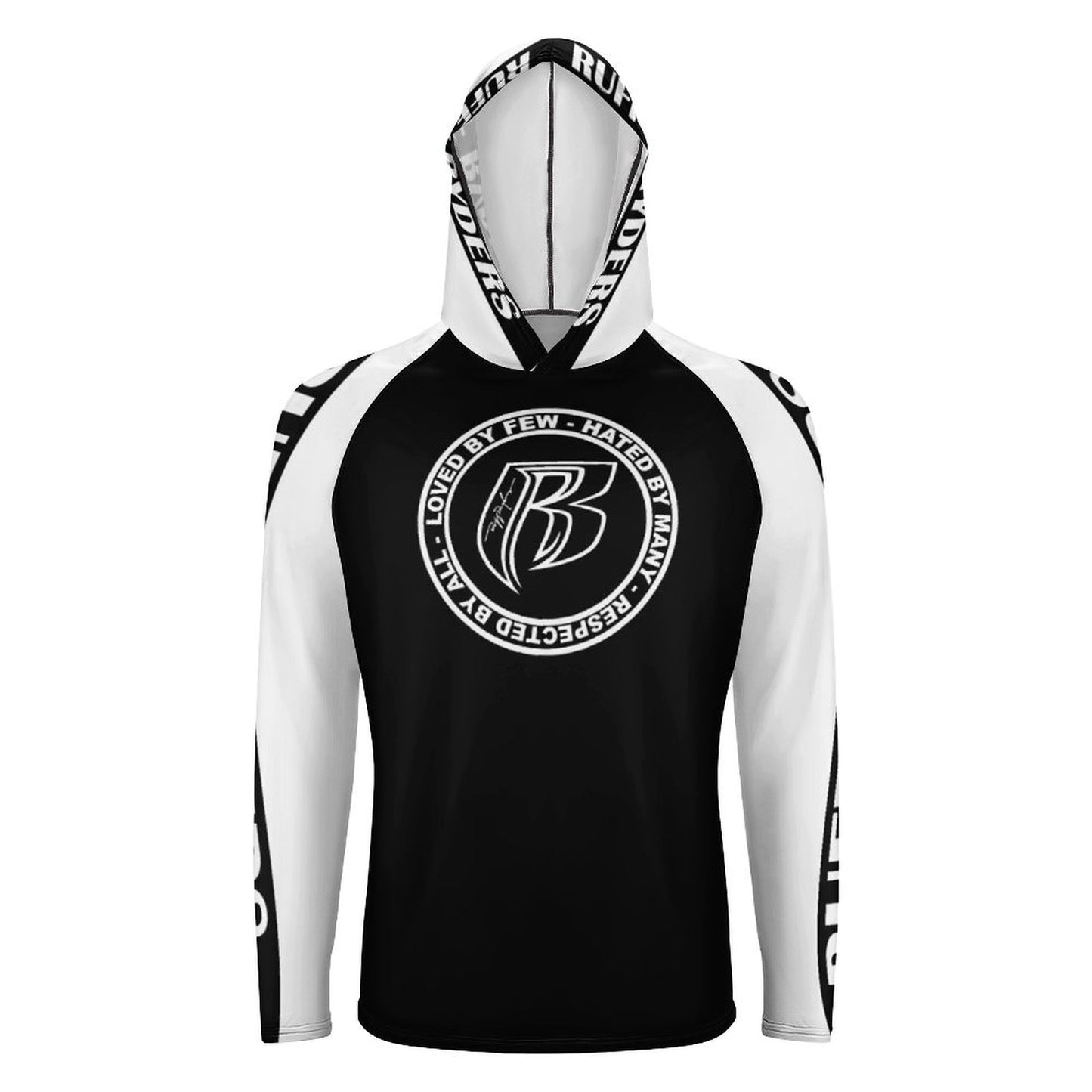 RR Long Sleeve Sun Protection Hoodie Blk/Wht - Add your name.