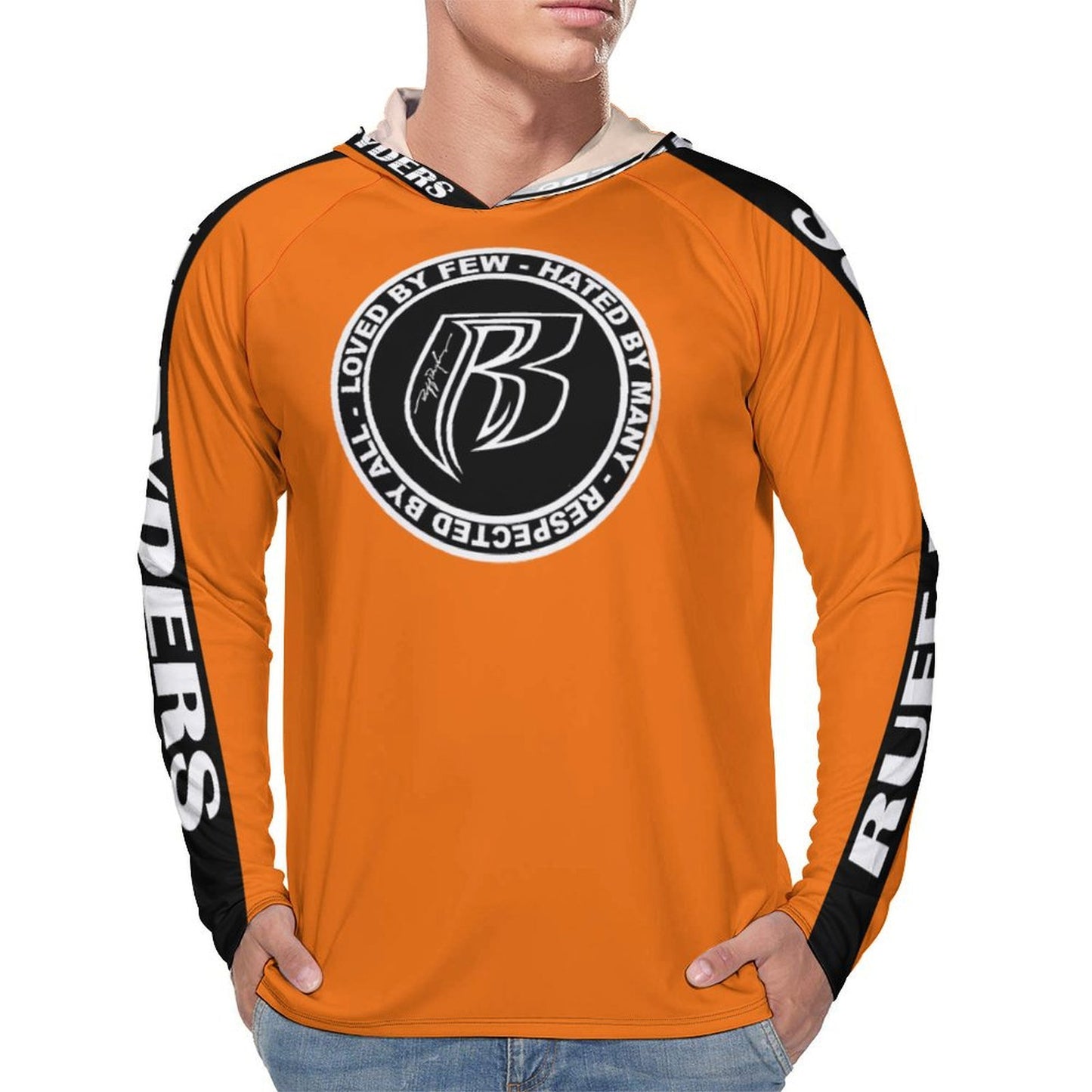RR Long Sleeve Sun Protection Hoodie Orange - Add your name.