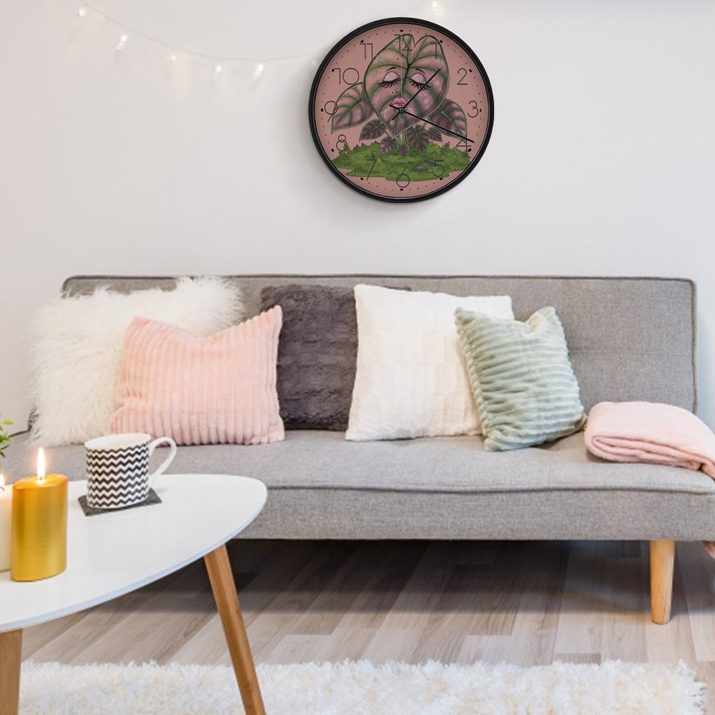 Plant Love 10x10 Wall Clock - Alocasia Pink Cuprea