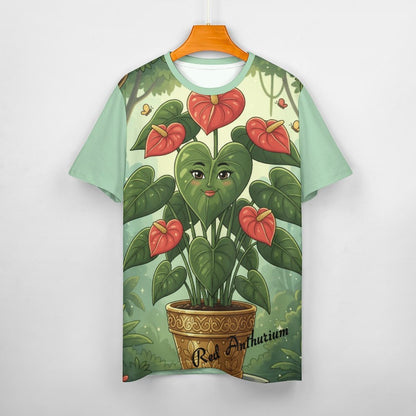 Plant Love Ice Silk Tee - Red Anthurium