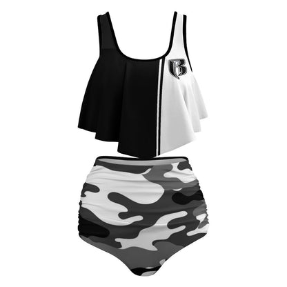 RR Blk/Wht Flounce Two-piece Plus Sized Swimsuit