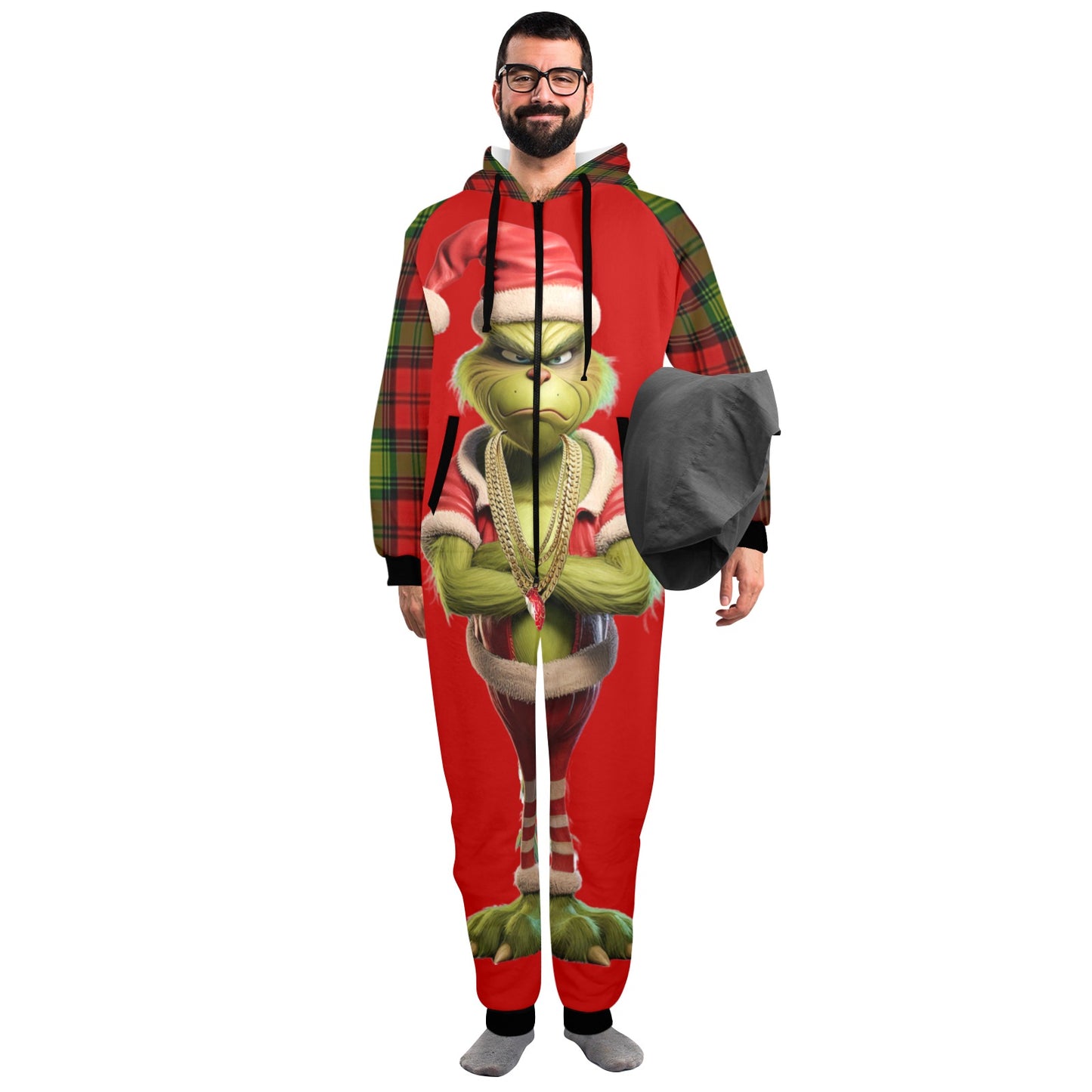 One-Piece Zip Up Hooded Pajamas - Grinch