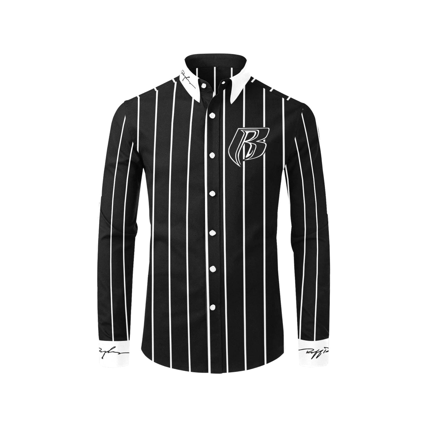 RR Long Sleeve Dress Shirt Blk/Wht Pinstripe