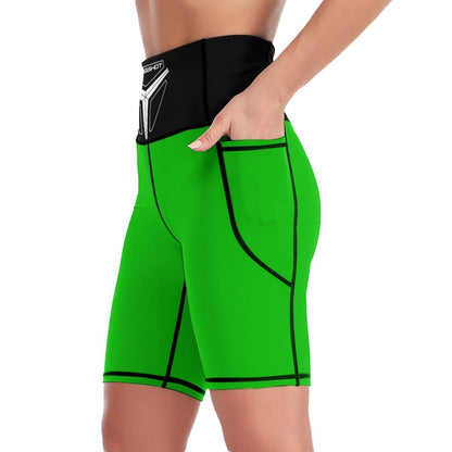 3>2 Womens Knee Length Butt Lifting Spandex Shorts Green