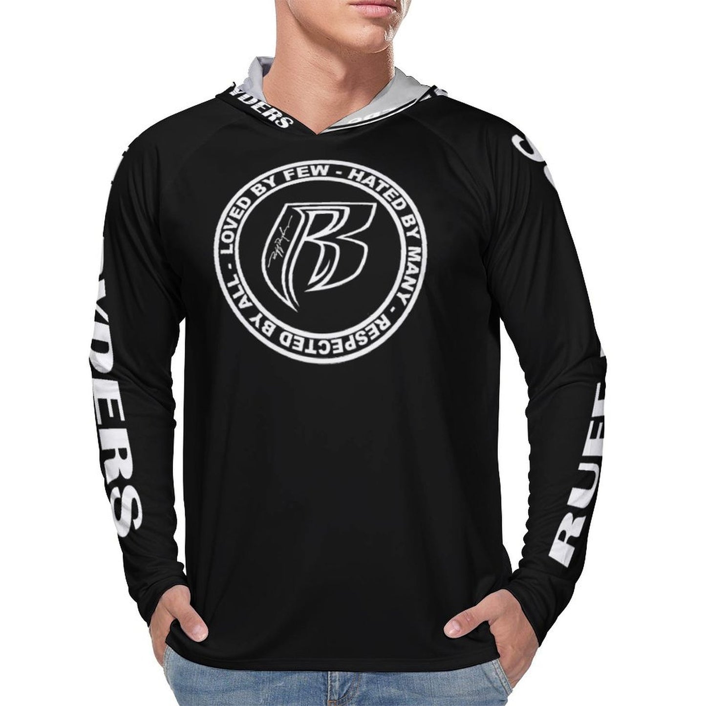 RR Long Sleeve Sun Protection Hoodie Blk - Add your name.