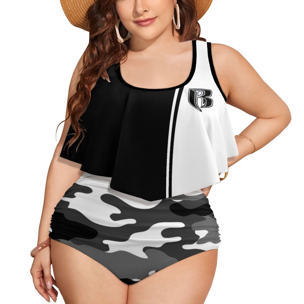 RR Blk/Wht Flounce Two-piece Plus Sized Swimsuit