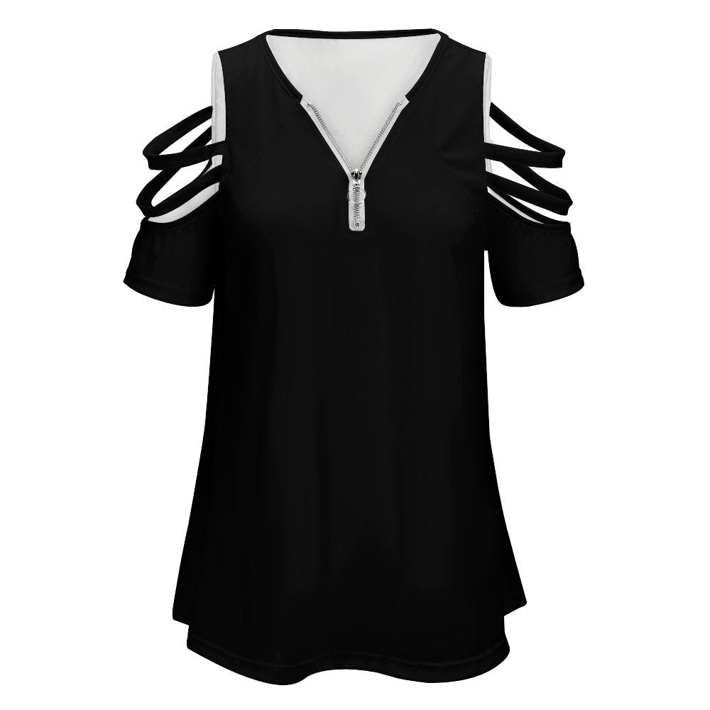 CMR Off Shoulder Zip V-Neck Top